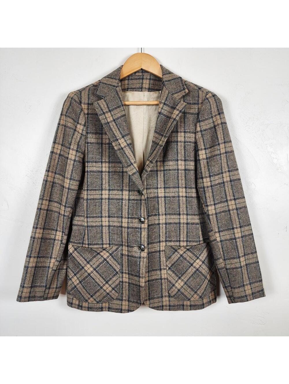 Vtg Century Boston Women’s Wool Plaid Blazer Brown Green Size 10 Academia